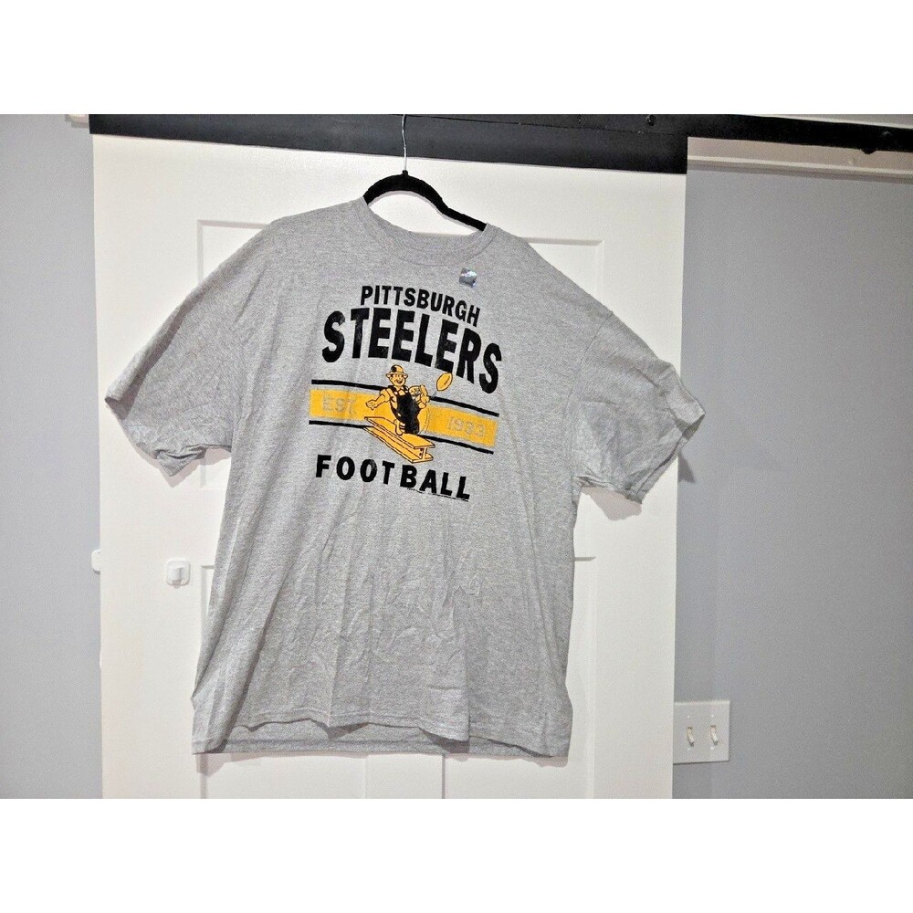 Pittsburgh Steelers Mens XXL Gray Graphic T-Shirt, Worker on Beam w Hard Hat